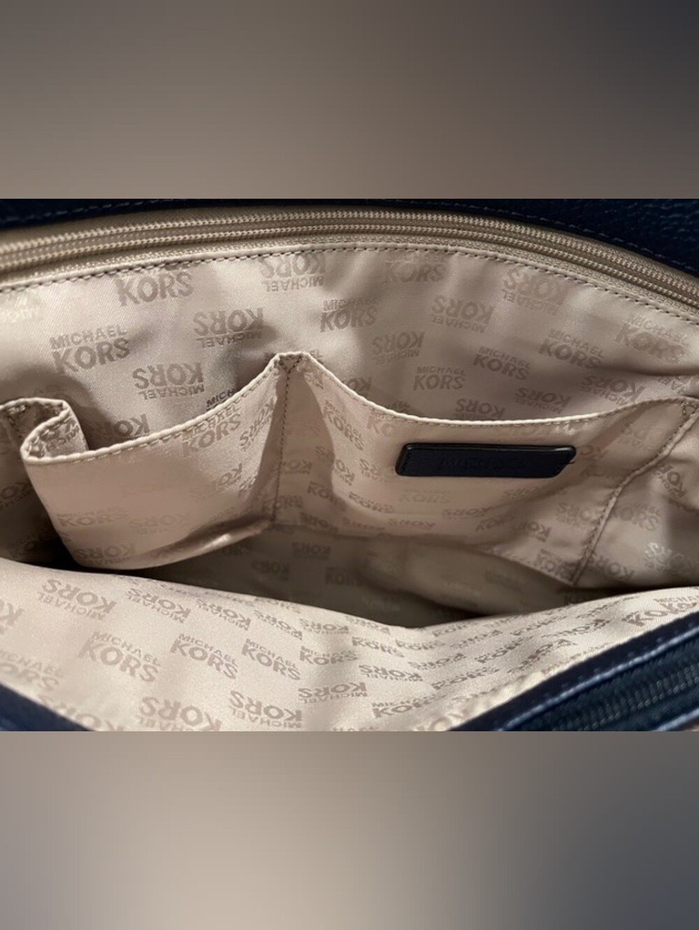 Michael Kors Navy Pebbled Leather Large Harper Tote W/Goldtone Trim New With Tag - Picture 11 of 16